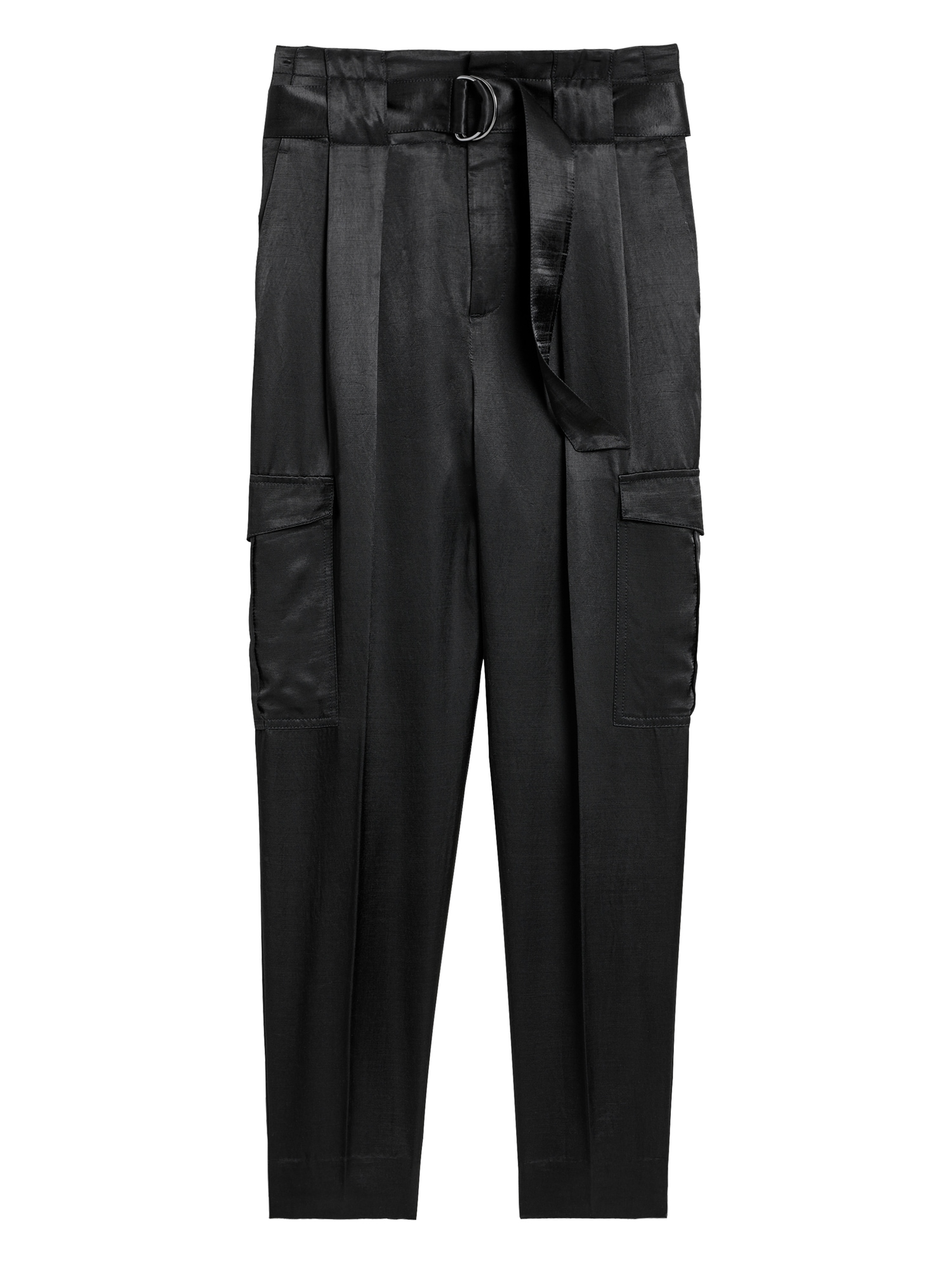 Petite High-Rise Tapered Satin Cargo Pant