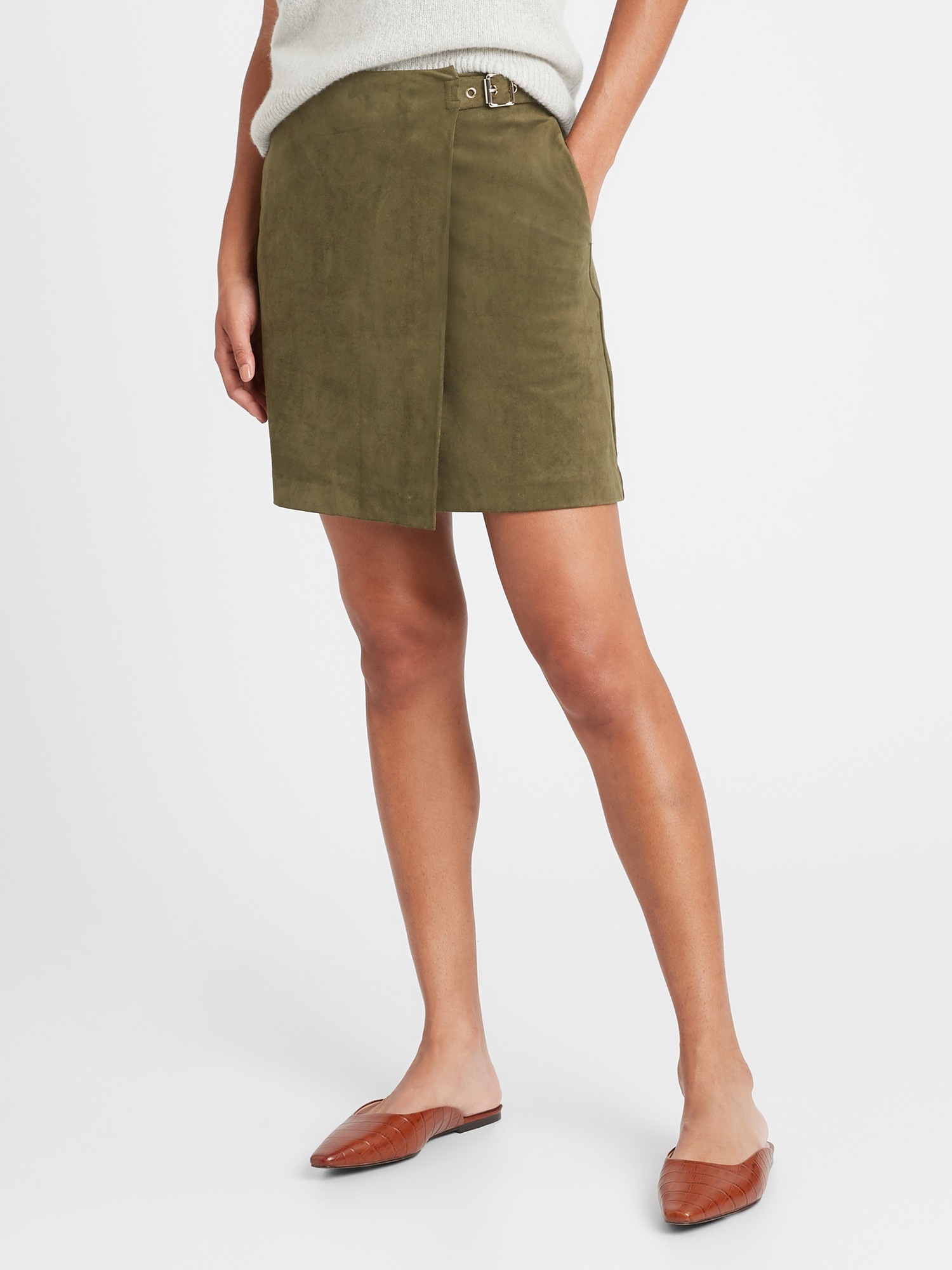 Vegan Suede Wrap Mini Skirt