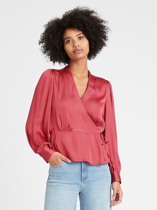 pink satin wrap top