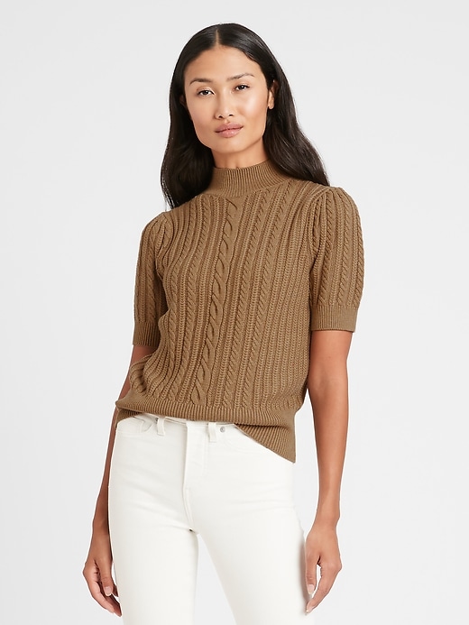 Short-Sleeve Cable-Knit Sweater