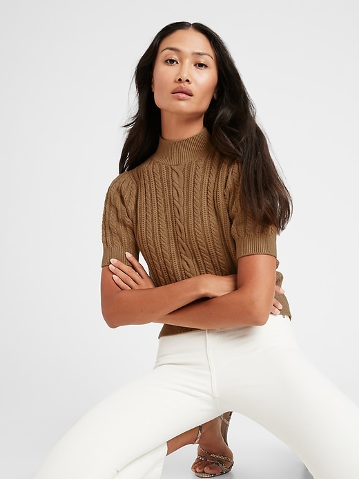 Short-Sleeve Cable-Knit Sweater