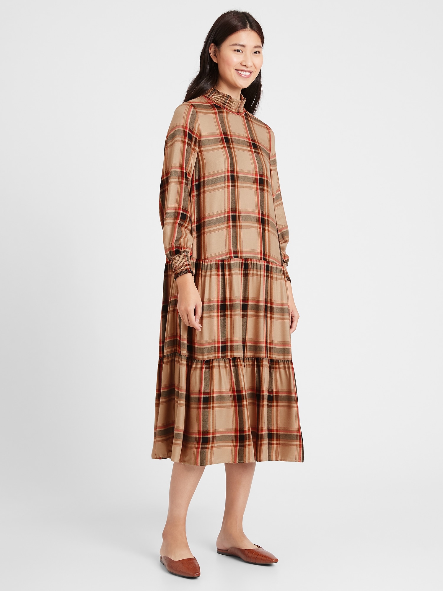 Flannel Tiered Midi Dress