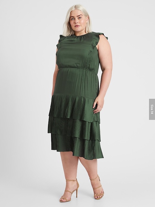 Satin Pleated Midi Dress | Banana Republic
