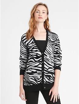 black and white animal print cardigan