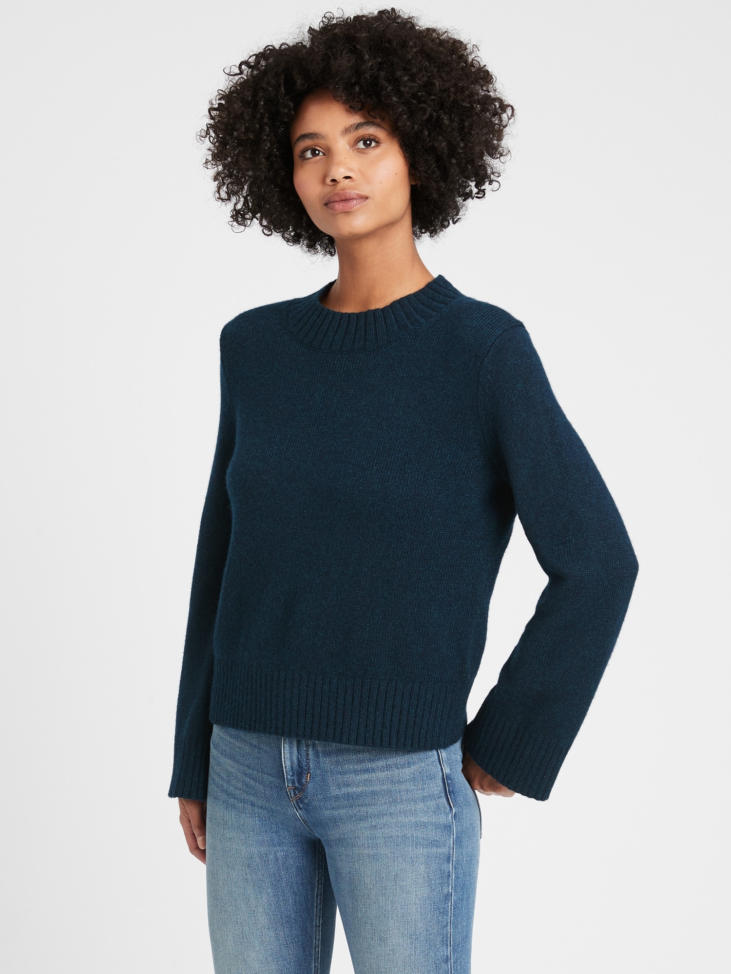 Cotton-Blend Bell-Sleeve Sweater