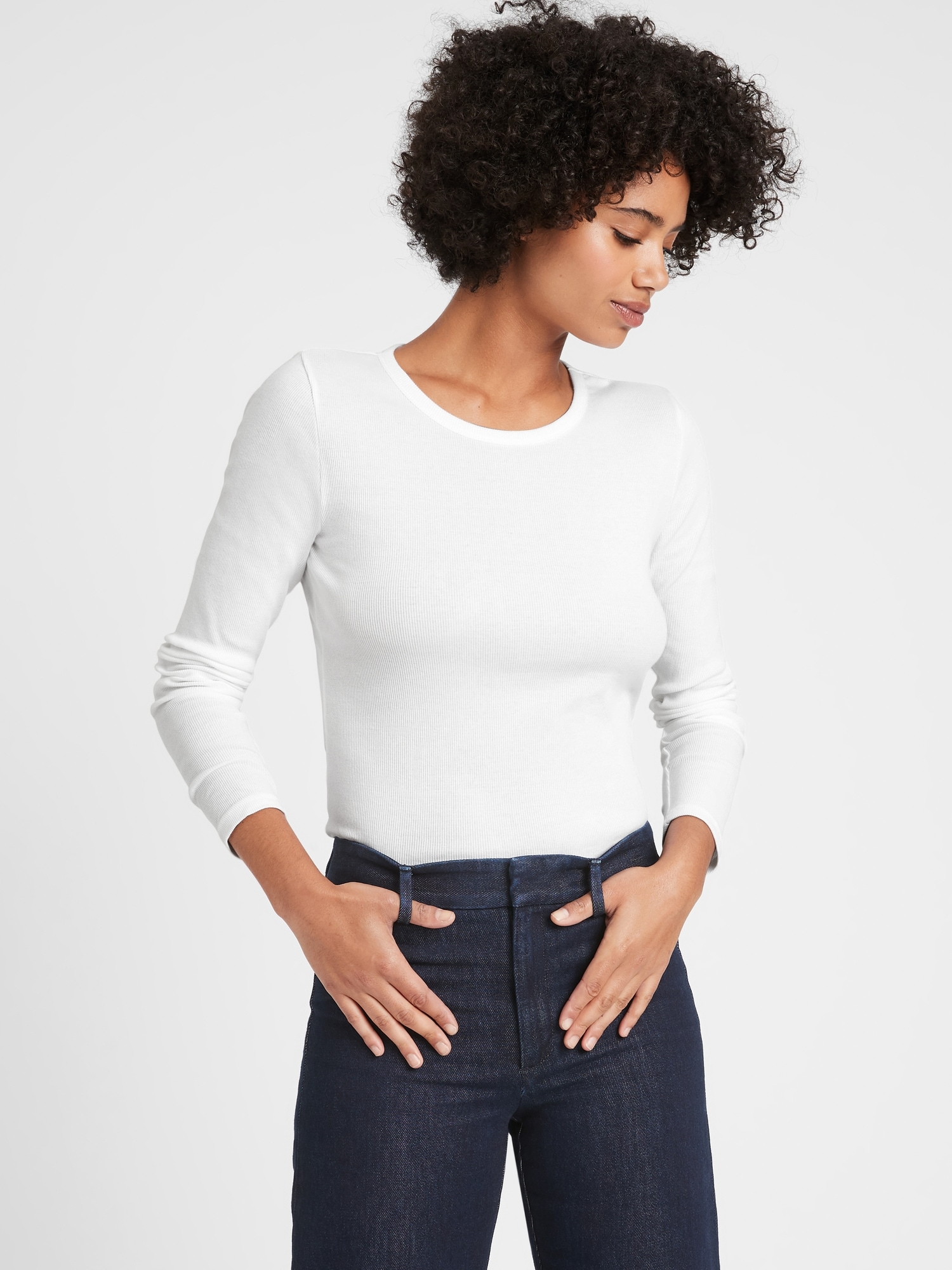 Petite Fitted Ribbed Long-Sleeve T-Shirt