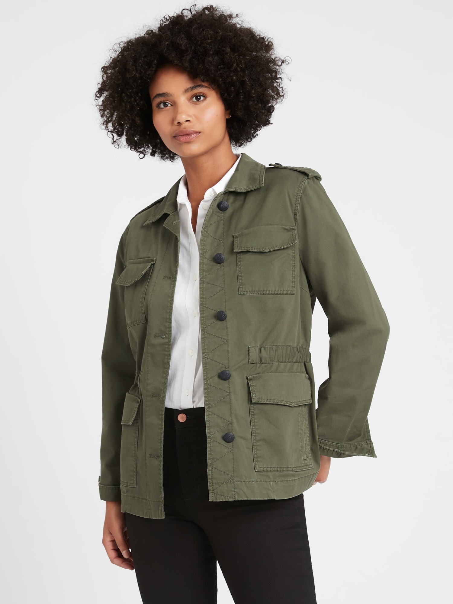 Cotton Twill Utility Jacket - Khaki green - Ladies