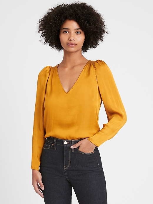 Banana Republic Petite Soft Satin Puff-Sleeve Top. 2