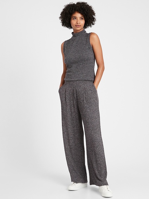 Wide-Leg Ribbed Knit Pant | Banana Republic