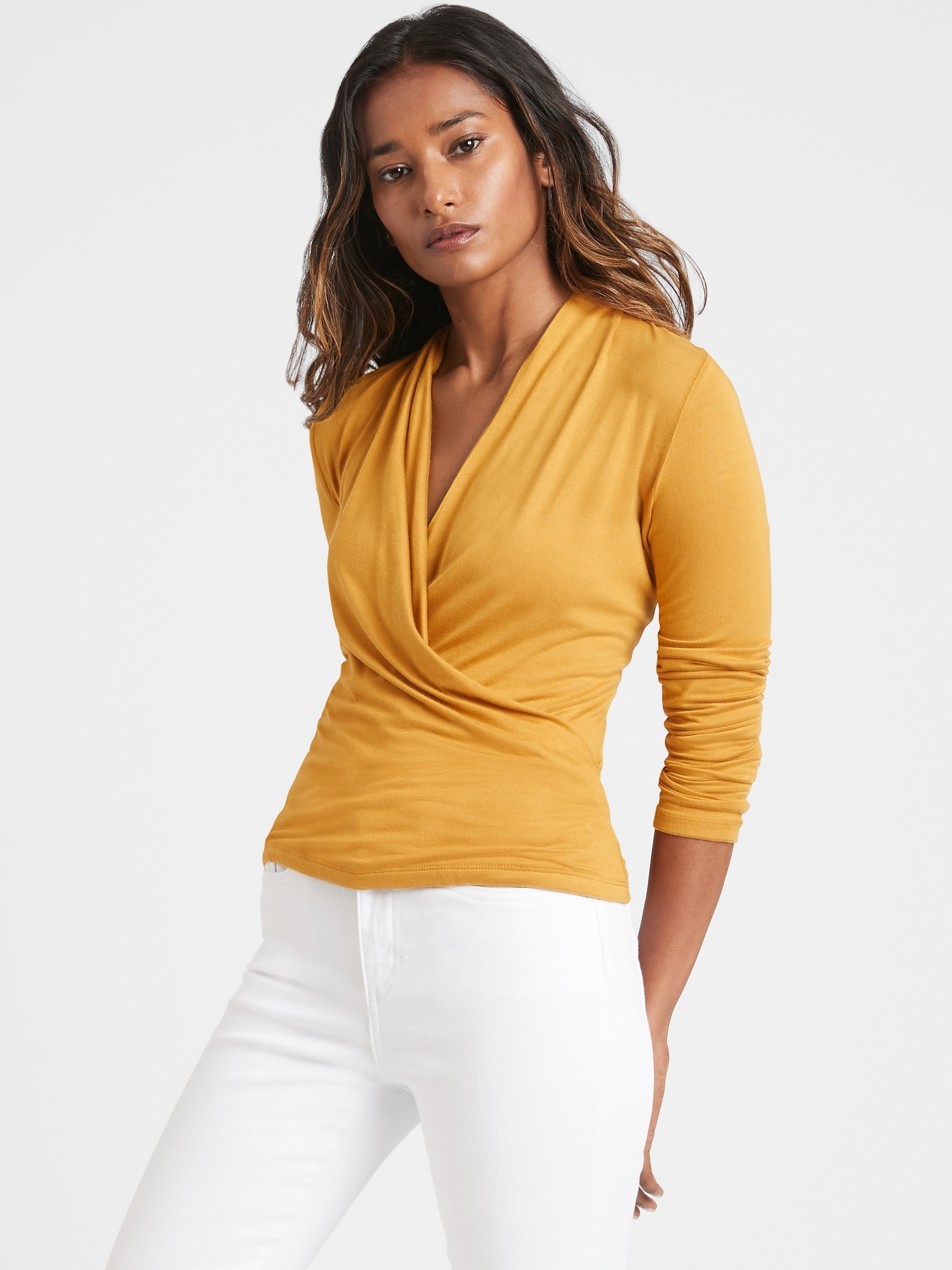 Mustard yellow best sale wrap top