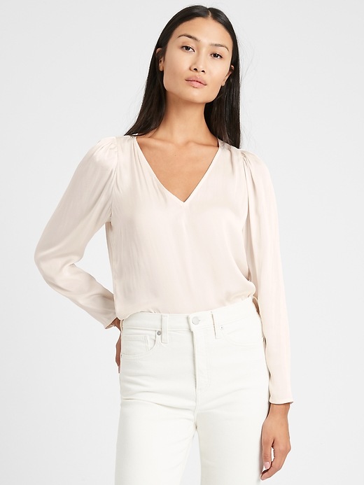 Banana Republic - Petite Soft Satin Puff-sleeve Top