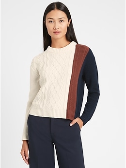 black cropped cable knit sweater