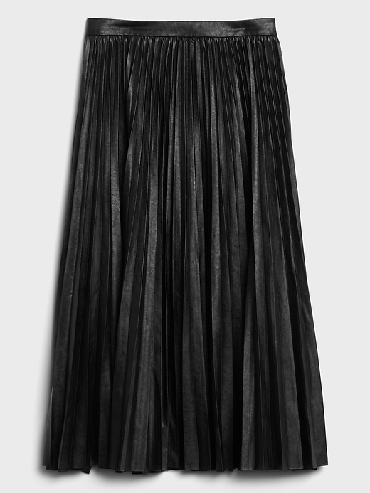 Petite Vegan Leather Pleated Midi Skirt Banana Republic