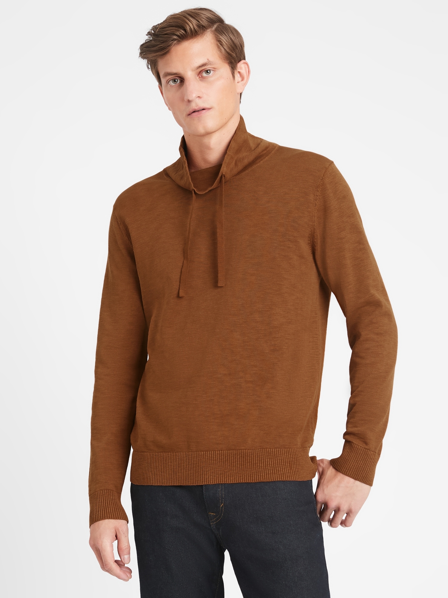 Cotton Funnel-Neck Sweater