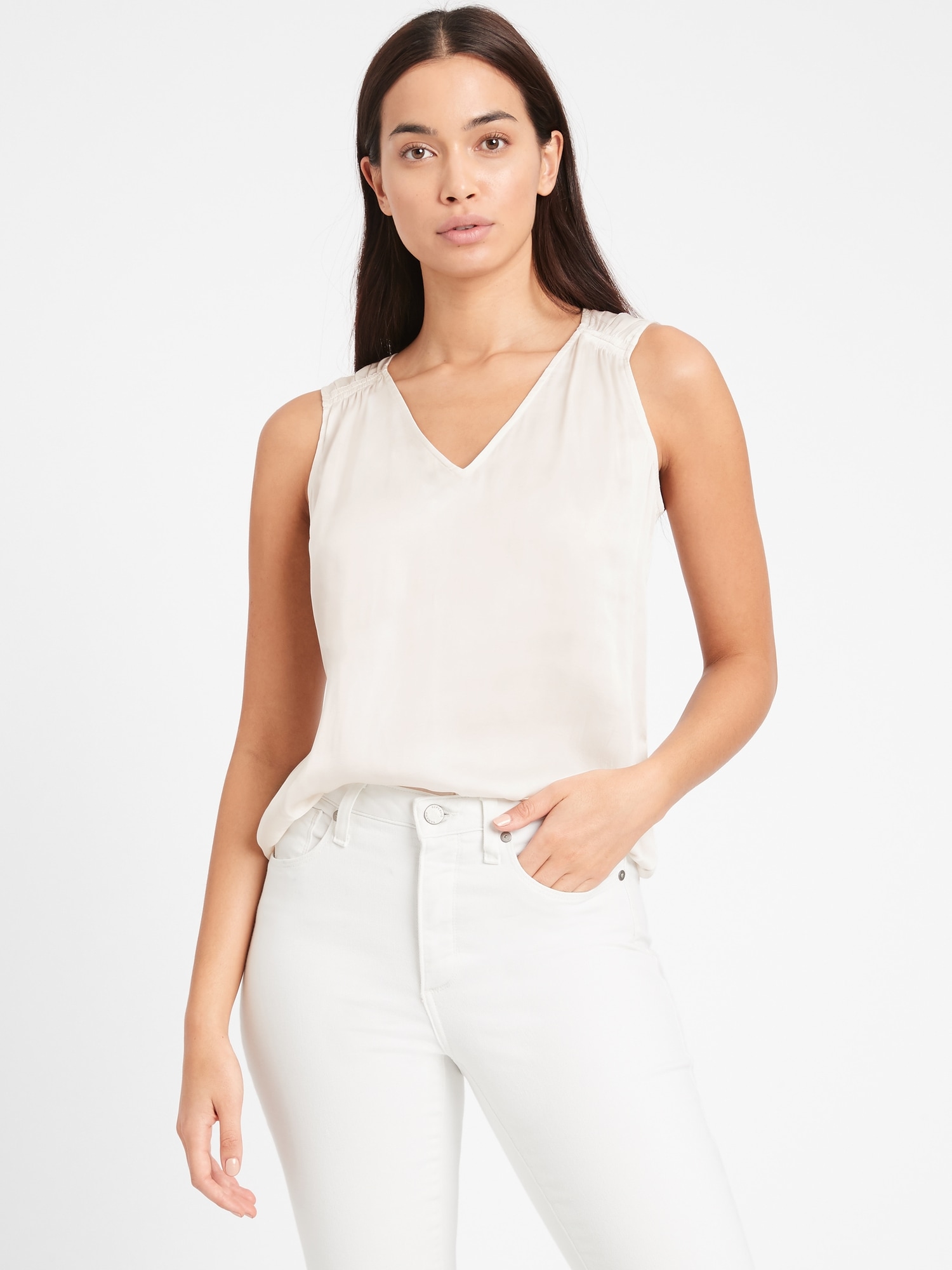 white satin v neck top