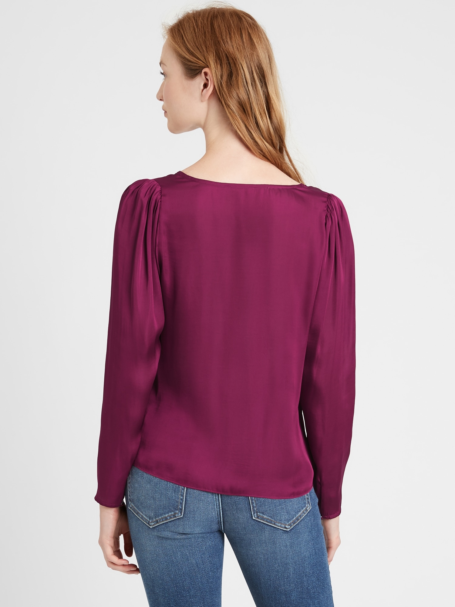 Petite Soft Satin Puff-Sleeve Top | Banana Republic