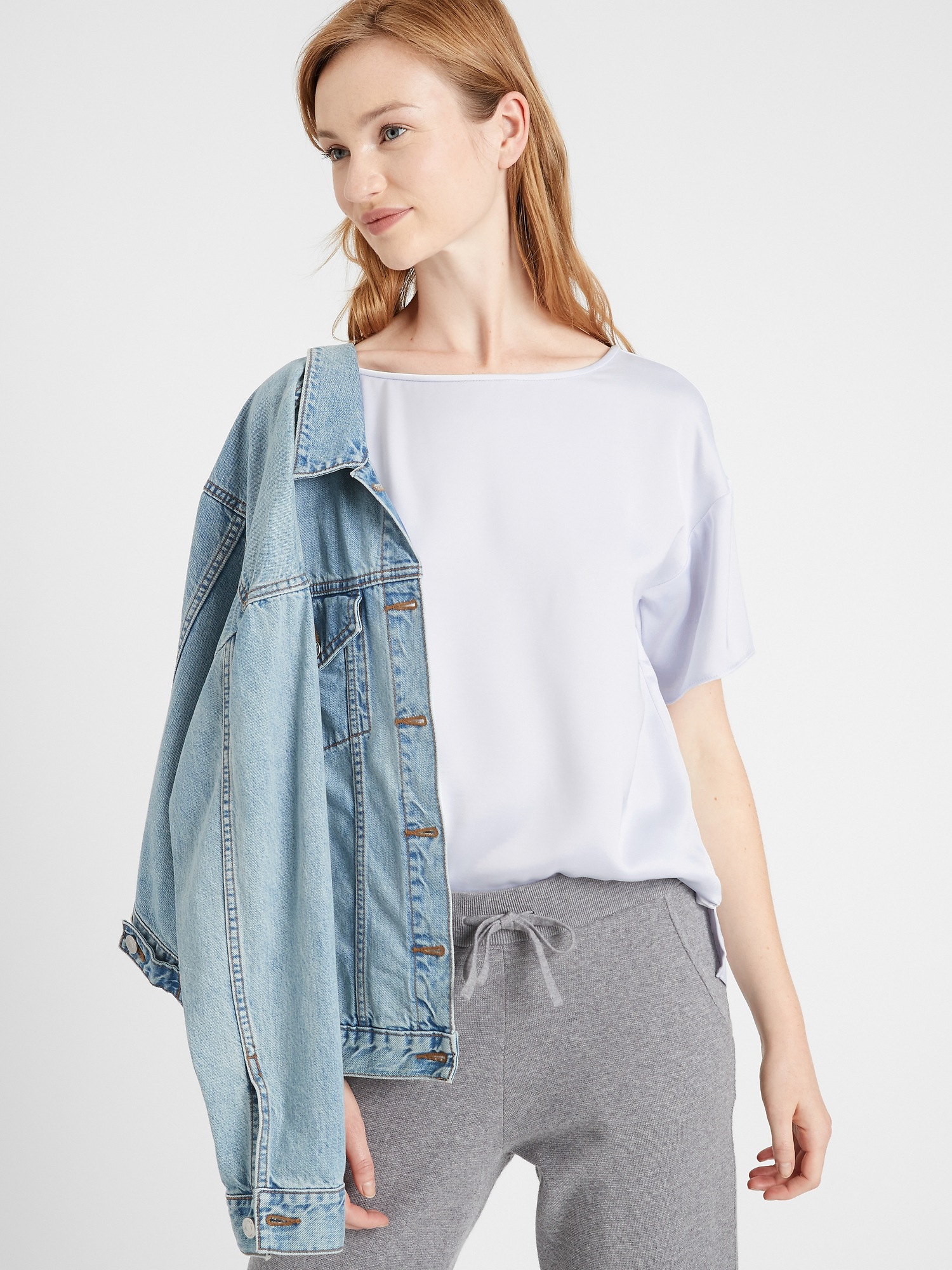 Petite Relaxed Washed Satin Top