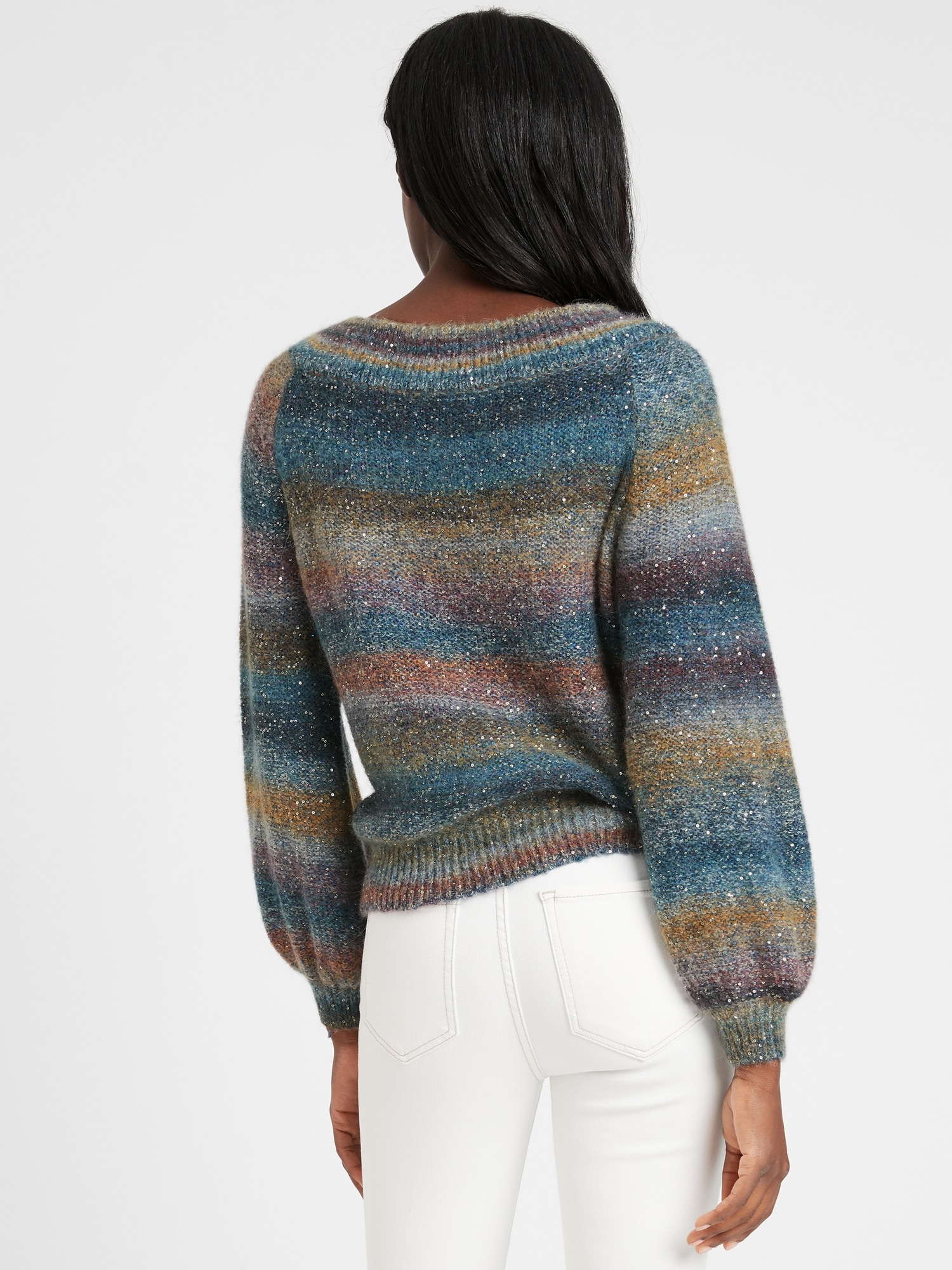 Ombré Sequin V-Neck Sweater
