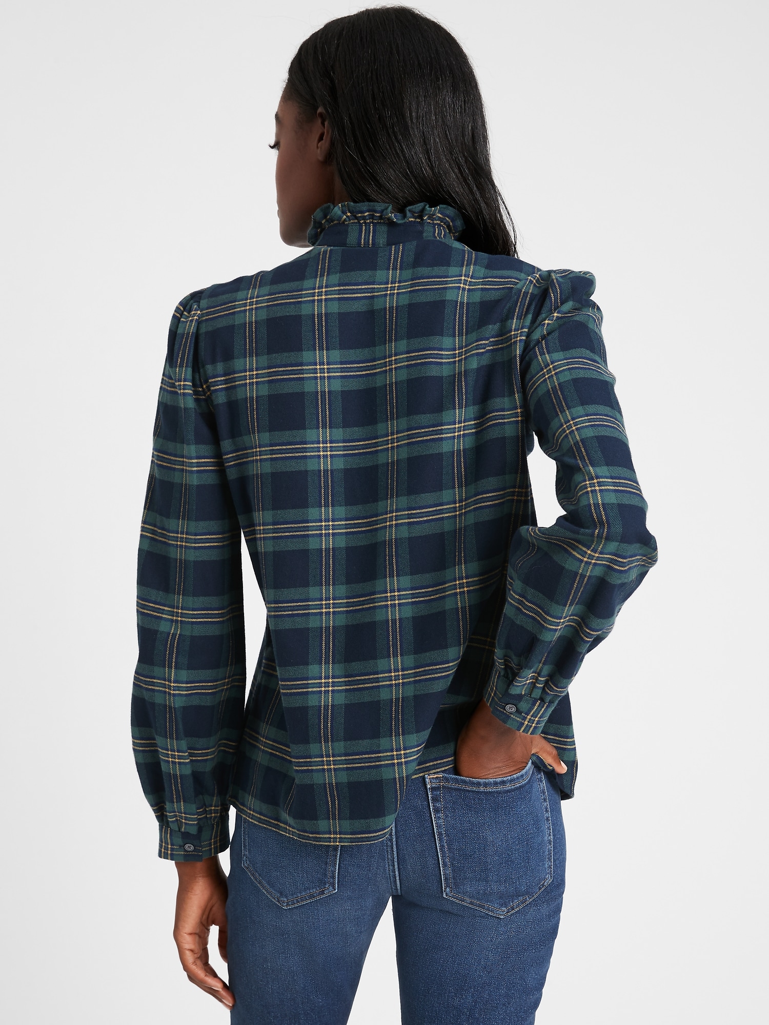 Flannel Ruffle-Collar Shirt