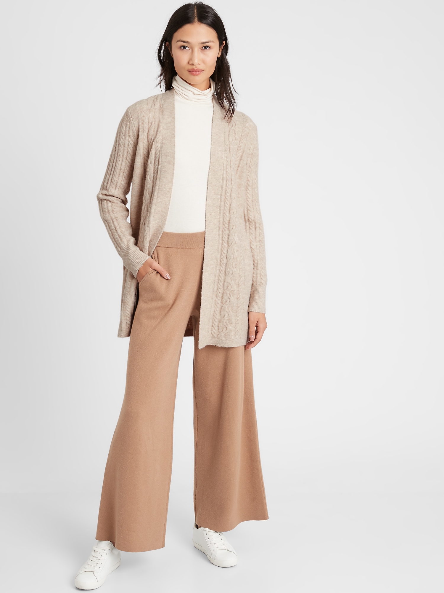 Cable-Knit Long Cardigan Sweater