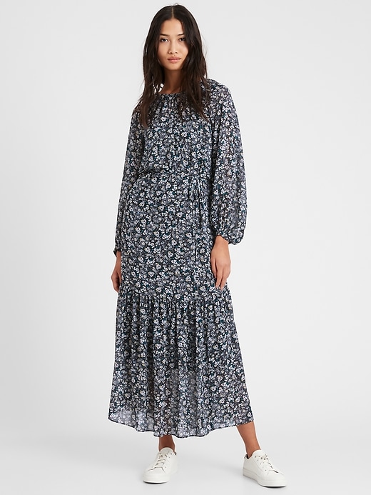 Balloon-Sleeve Maxi Dress | Banana Republic