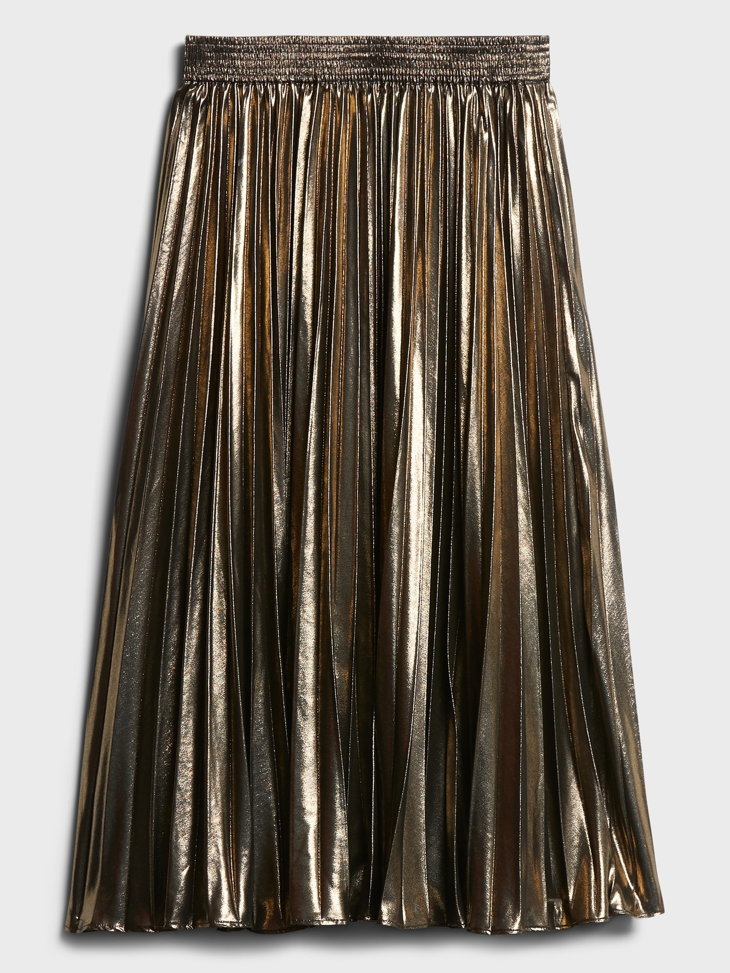 Metallic Pleated Midi Skirt