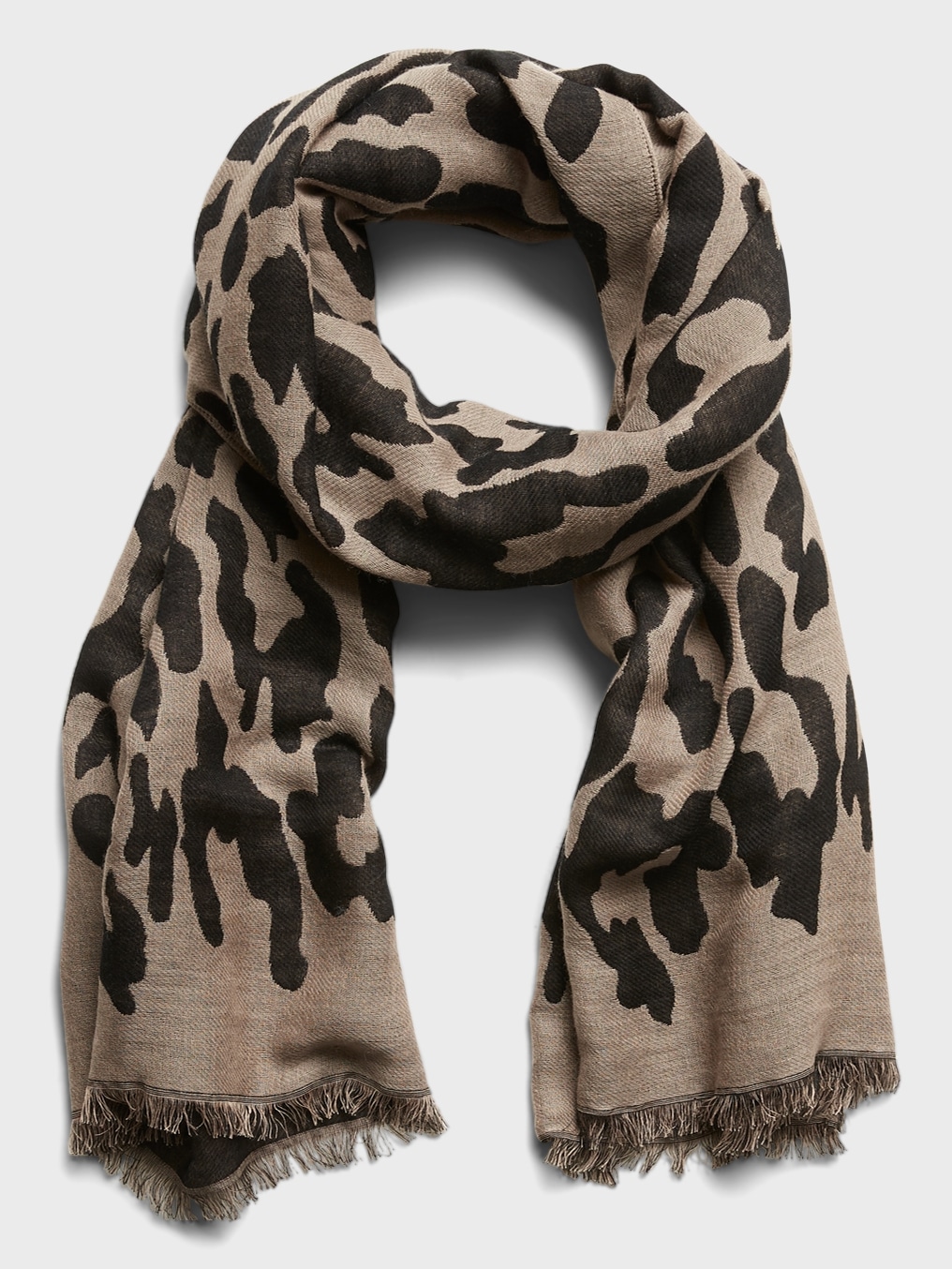 Leopard Print Wool-Cotton Scarf