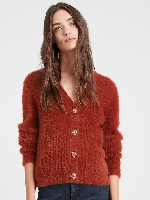 Fuzzy Cropped Cardigan Sweater