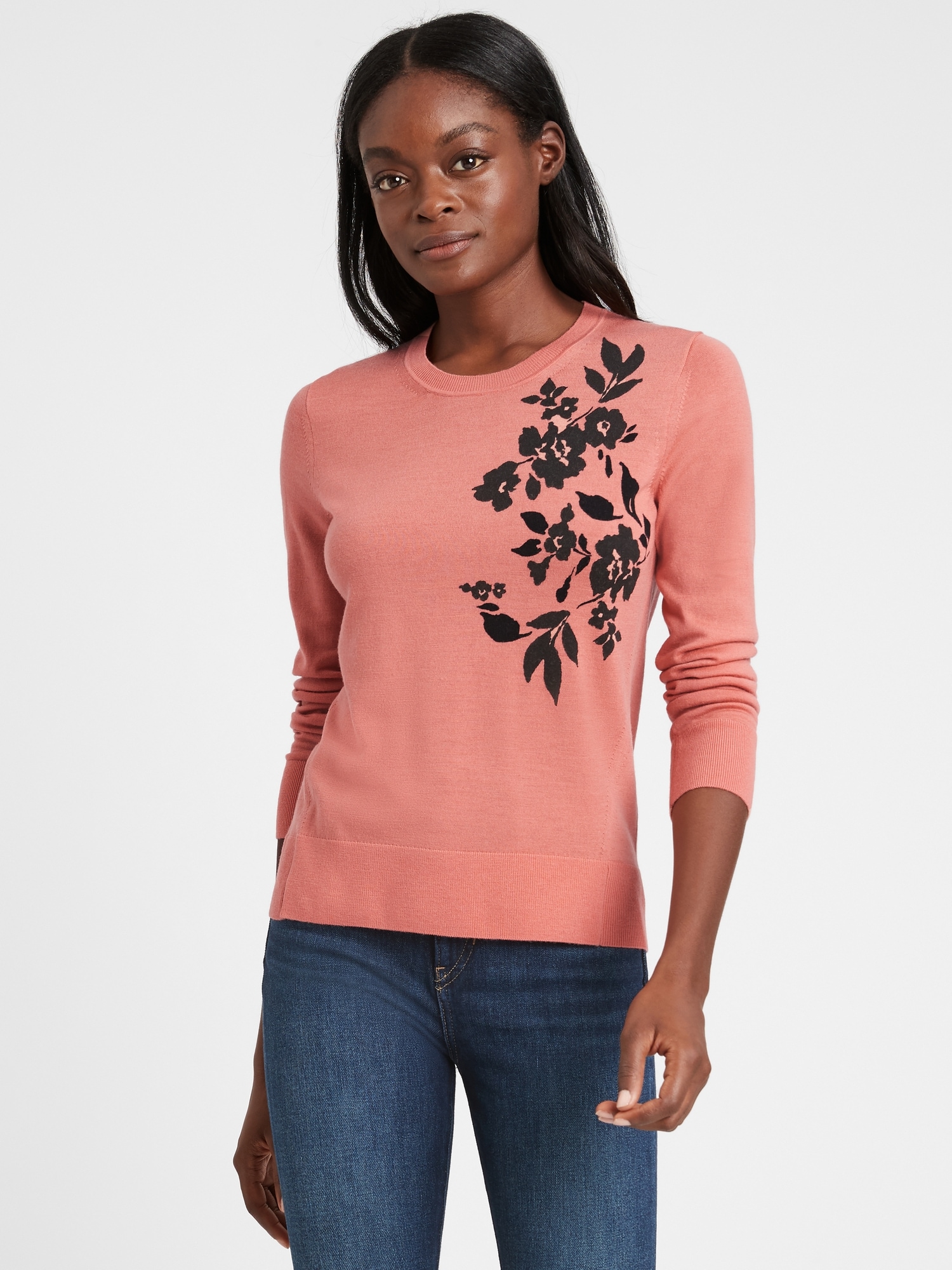 Washable Merino Floral Sweater in Responsible Wool | Banana Republic