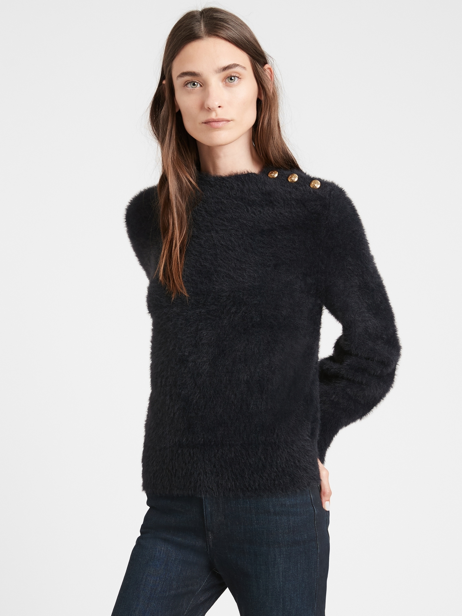 Petite Fuzzy Puff-Sleeve Sweater