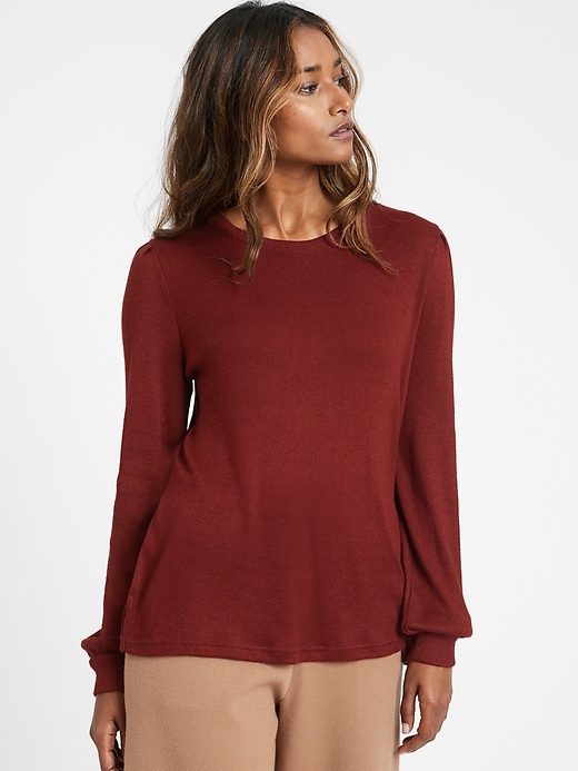 Banana Republic Cozy Ribbed Puff Sleeve Top. 1