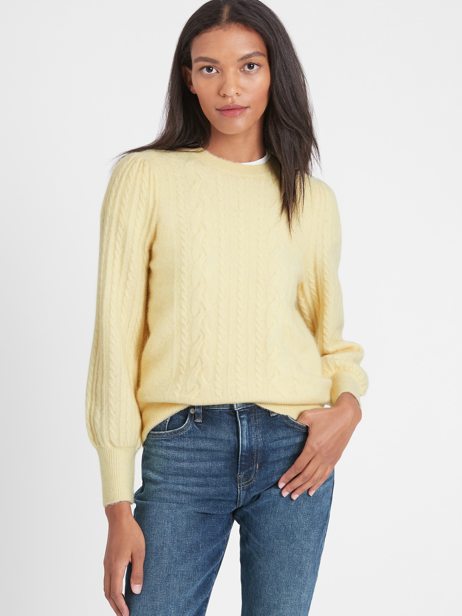Cable-Knit Puff-Sleeve Sweater | Banana Republic