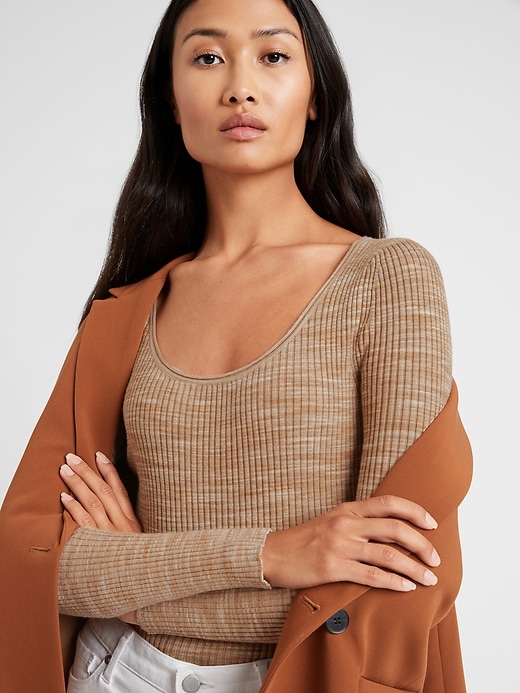 Image number 1 showing, Space-Dye Scoop-Neck Sweater Top