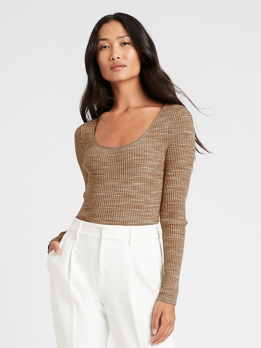Image number 3 showing, Space-Dye Scoop-Neck Sweater Top