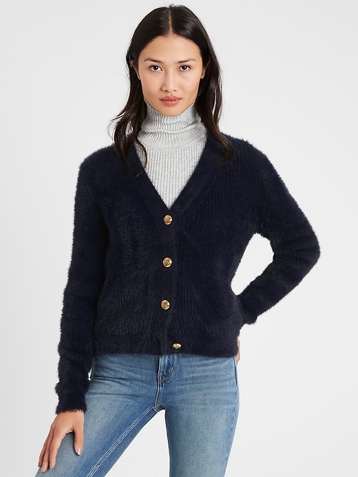 fuzzy cropped cardigan