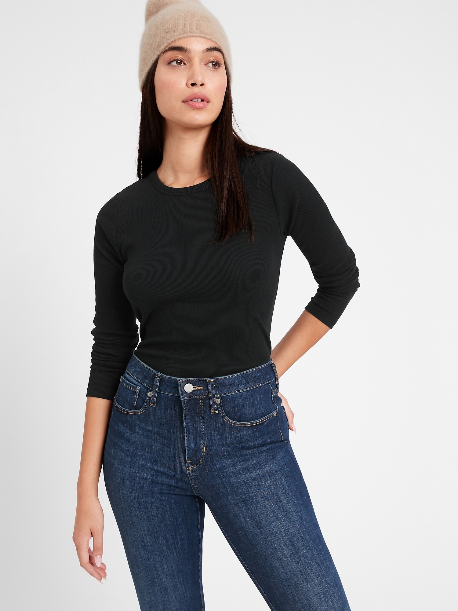 Fitted Ribbed Long-Sleeve T-Shirt