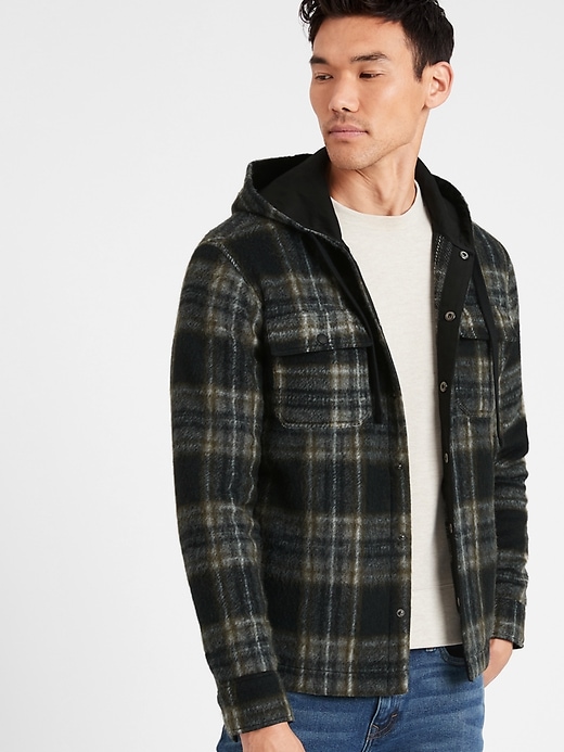 Banana Republic Plaid Hooded Shirt Jacket. 1