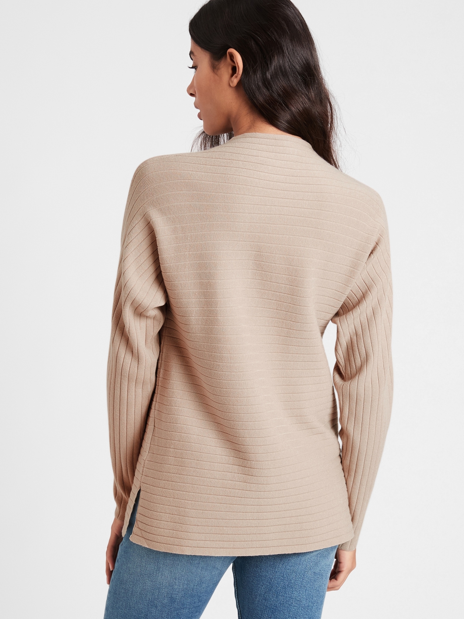 Ribbed Funnel-Neck Sweater