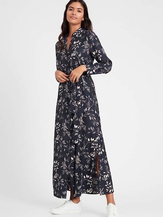 chinese dress ladies Ladies Belted Striped Floral Maxi Shirt Dress