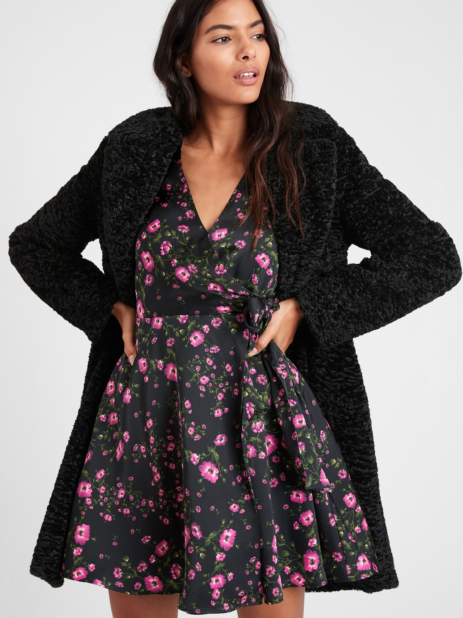 banana republic floral wrap dress