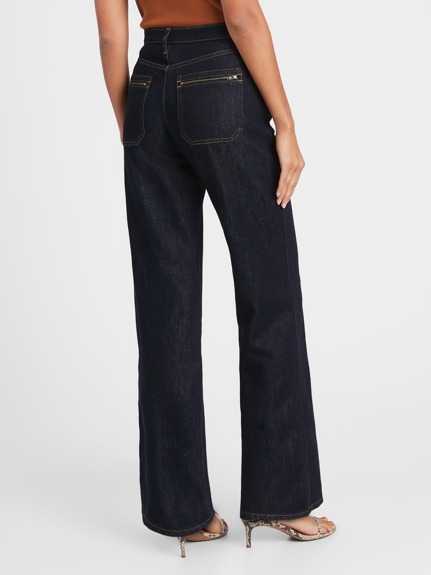 High-Rise Wide-Leg Zipper Pocket Jean
