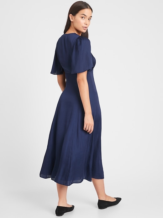 Satin Flutter Sleeve Midi Dress Banana Republic 4128