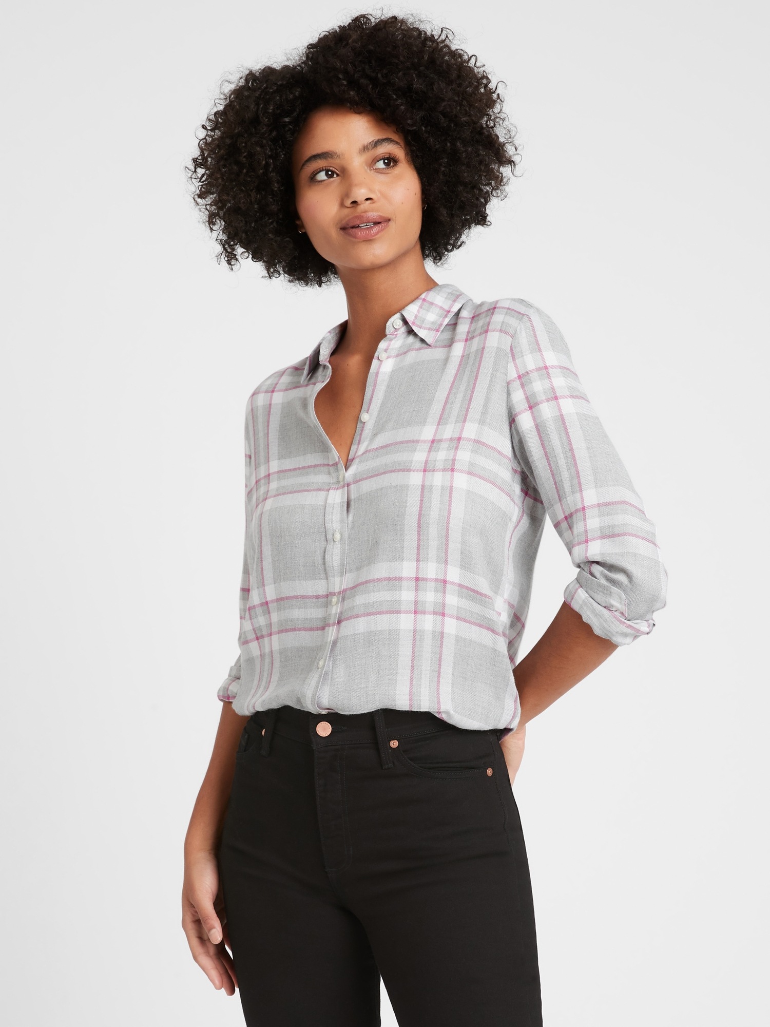 womens slim fit flannel shirt