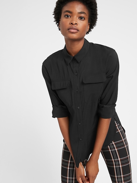 Image number 1 showing, Belted Utility High-Low Shirt