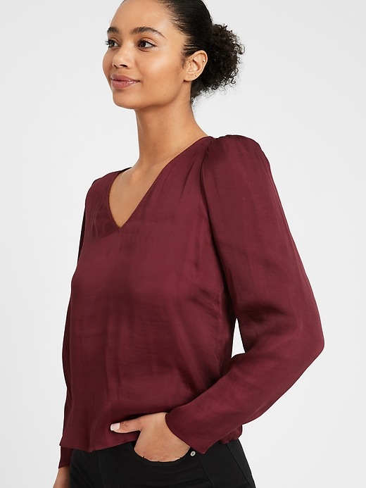 Banana Republic Soft Satin Puff-Sleeve Top - 6219880620