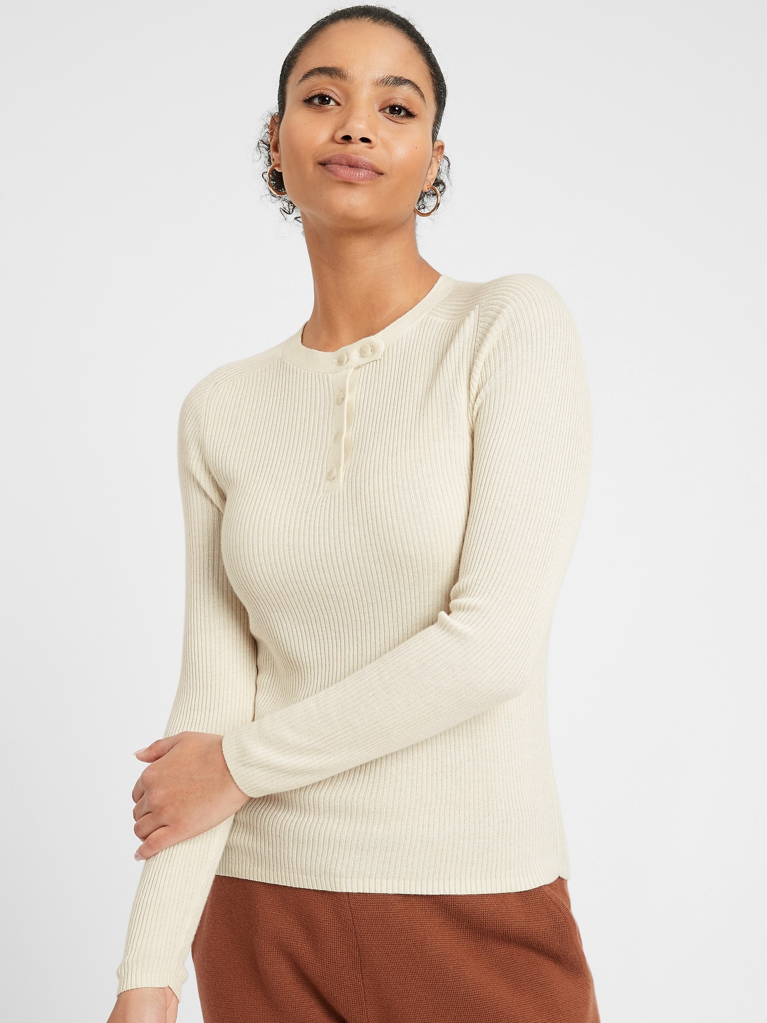 Henley Sweater Top with Silk