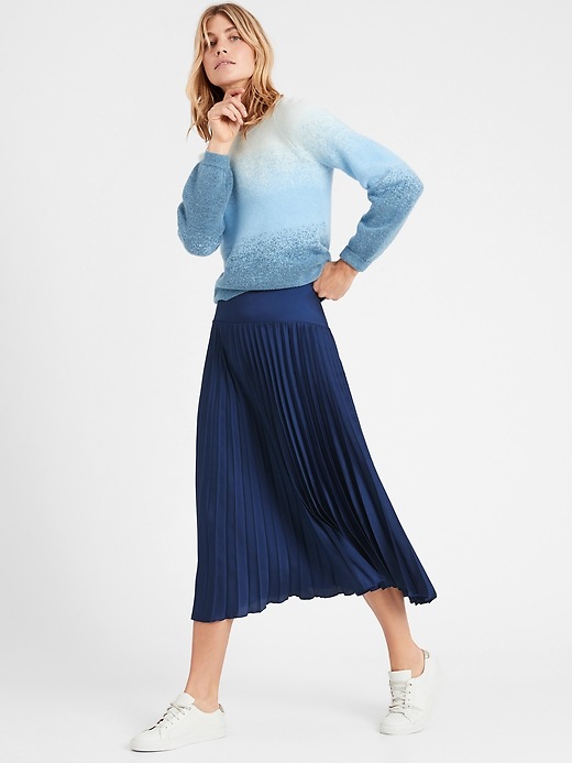 Blue Petite Long Pleated Skirt Midi Pleated Skirt