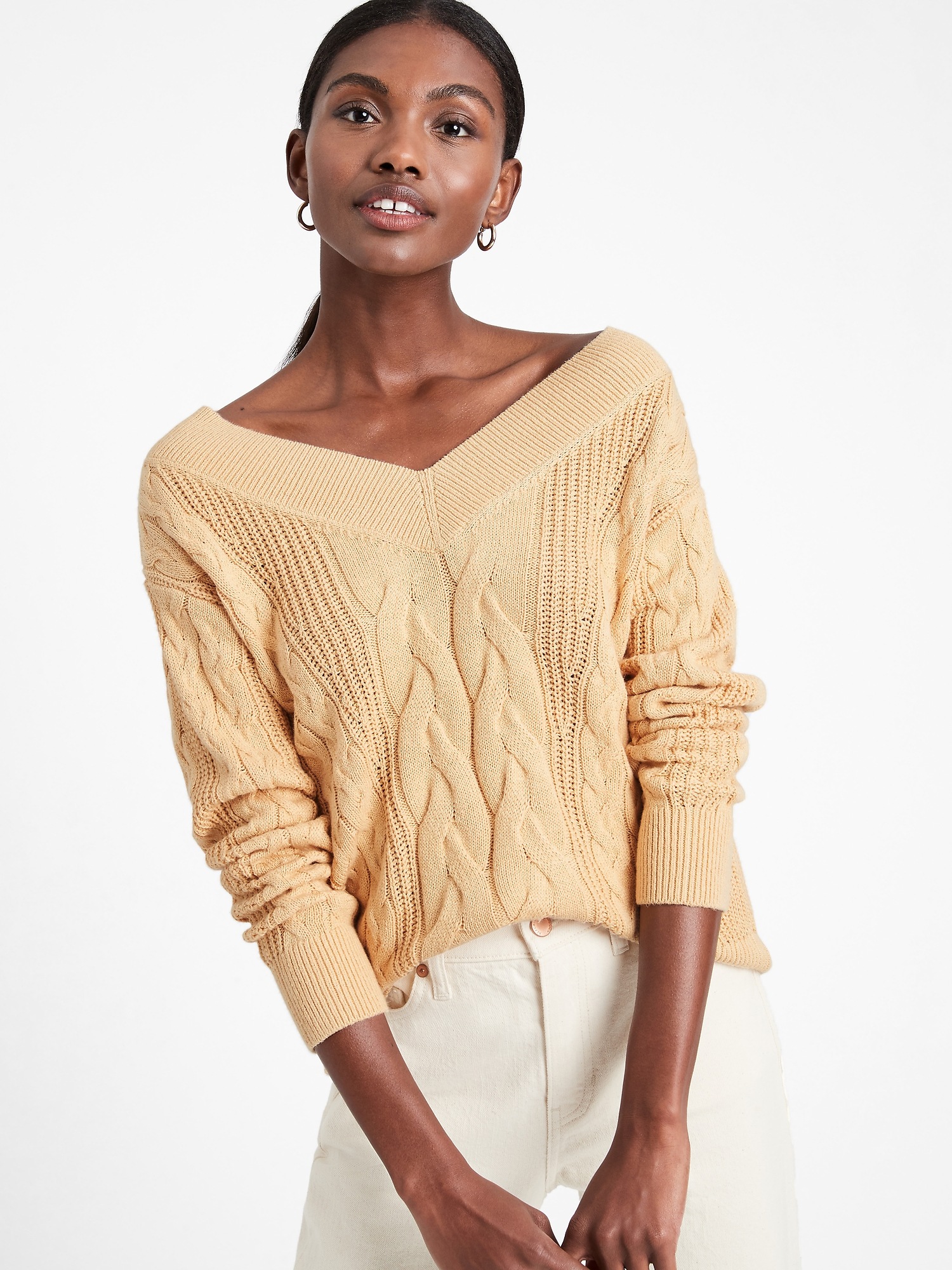 Petite Cotton-Hemp Cable-Knit Sweater