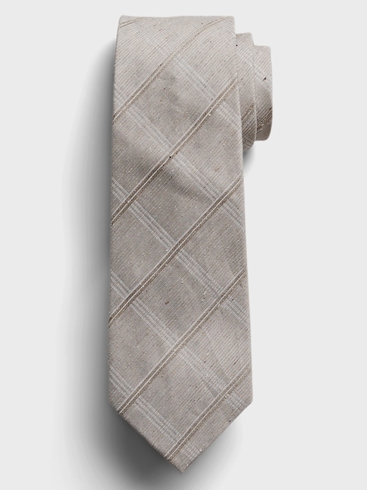 Wide Windowpane Silk-Linen Tie