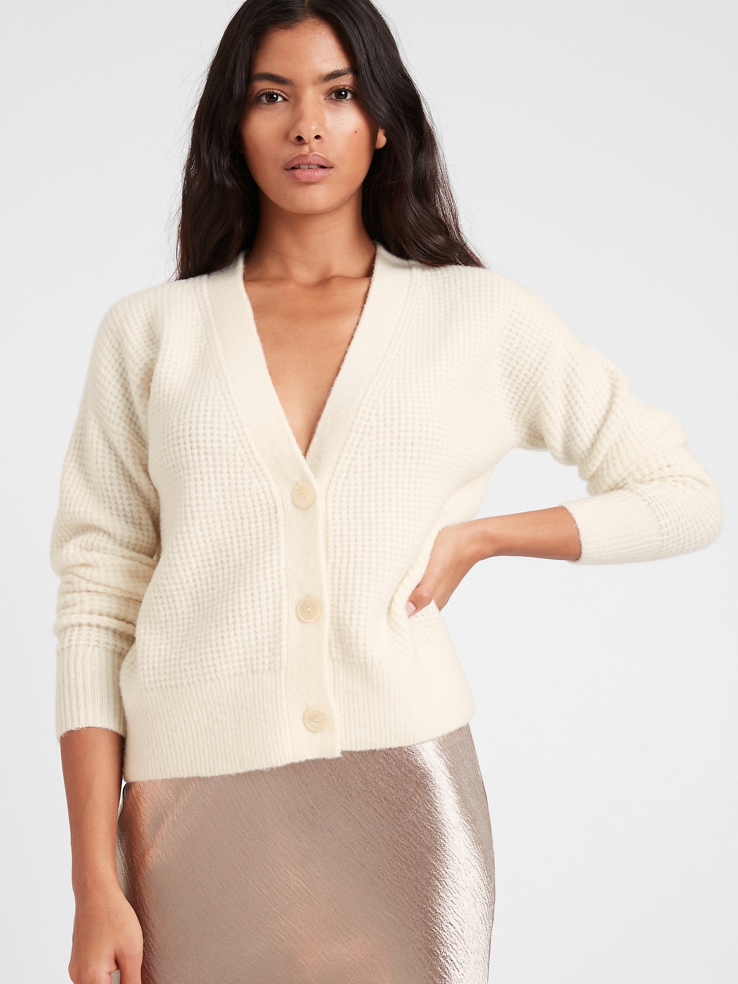 Petite Aire Waffle-Knit Cardigan Sweater